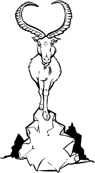 Long-horned mountain goat on rocky crag vinyl sticker. Customize on line.     Animals Insects Fish 004-0849  